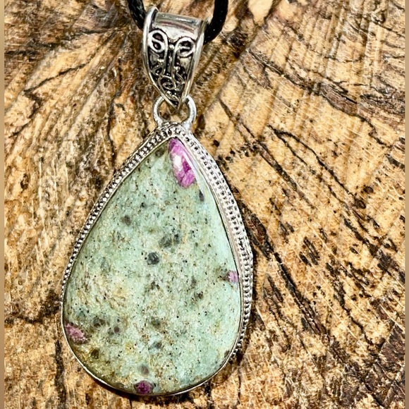 Beautiful Thick Setting Ruby Fuchsite Pendant 2” - Picture 5 of 6